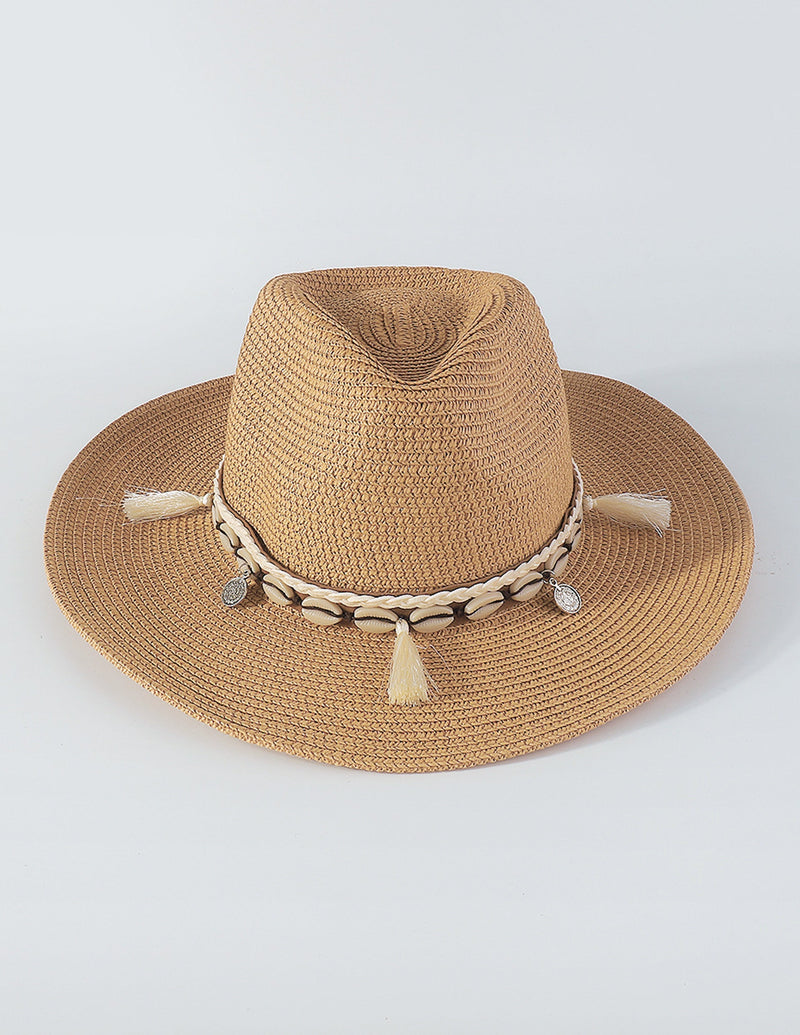 Straw Hat With Shell Tassels