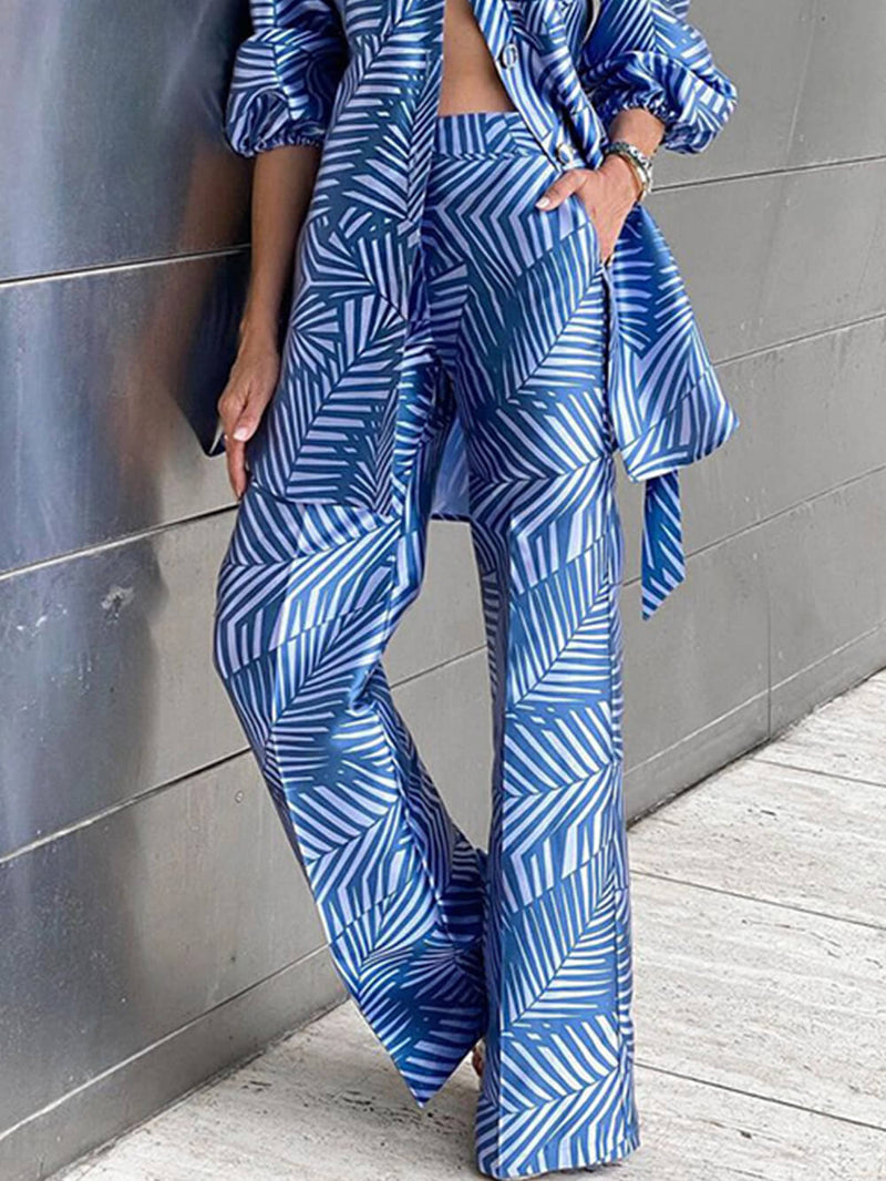 Fashion Two-Piece Long-Sleeved Straight-Leg Trousers