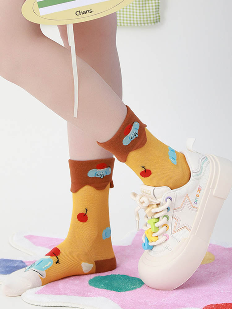 Cute Bear Pudding Pattern Cotton Socks