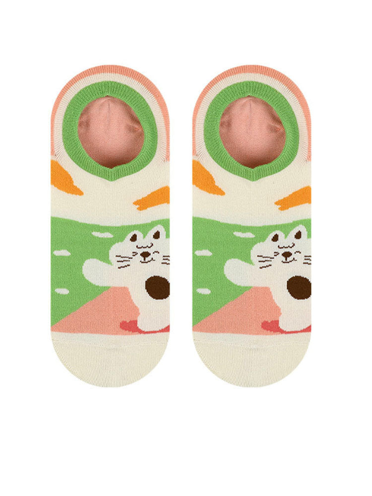 Cartoon Kitty Boat Socks