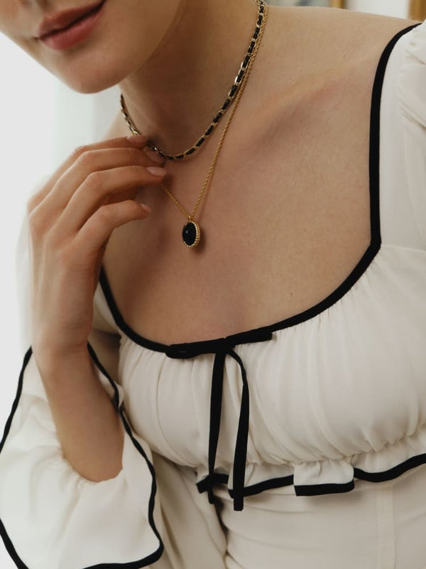 Onyx & Gold Hoop Gemstone Necklace