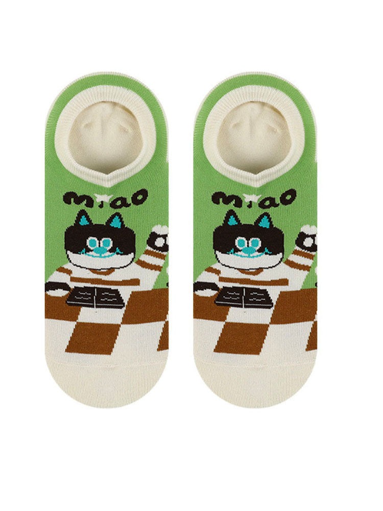 Cartoon Kitty Boat Socks