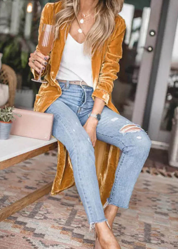 Emilia Womens Long Velvet Cardigan Coat