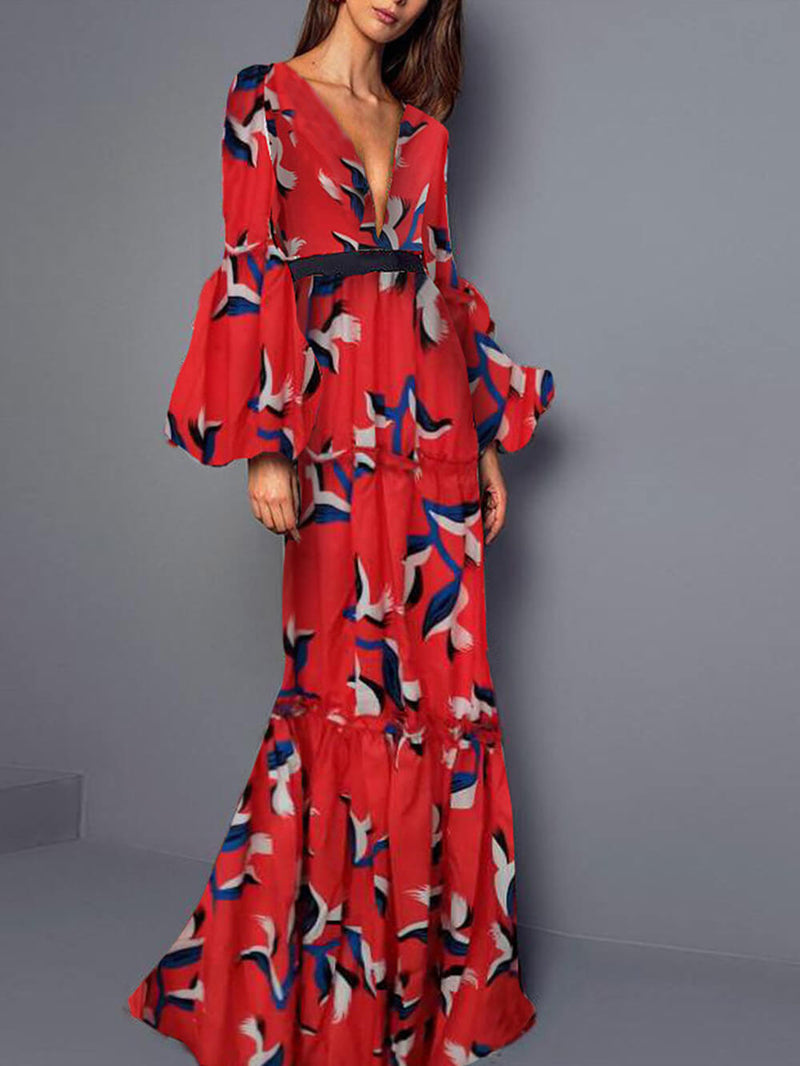 Sexy V-Neck Waist-Cinching Maxi Dress