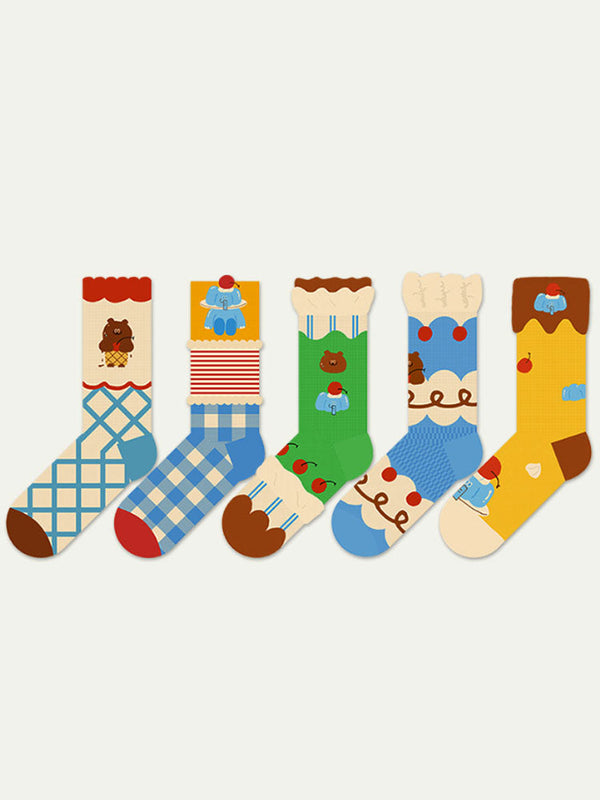 Cute Bear Pudding Pattern Cotton Socks