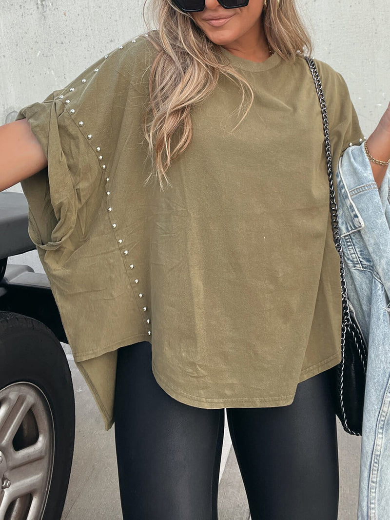 Roll Up Sleeve Studded Oversized Tee