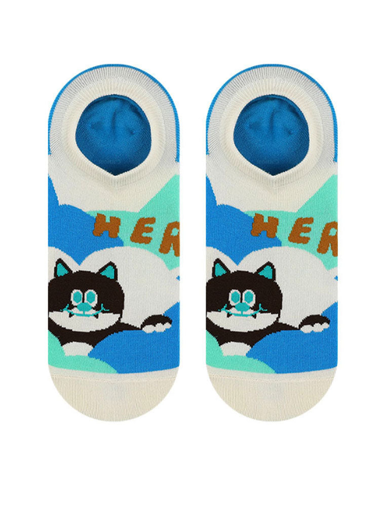 Cartoon Kitty Boat Socks