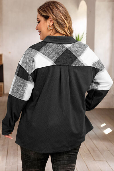 Women'S Plus Size Plaid Jacket With Button Closure And Pockets