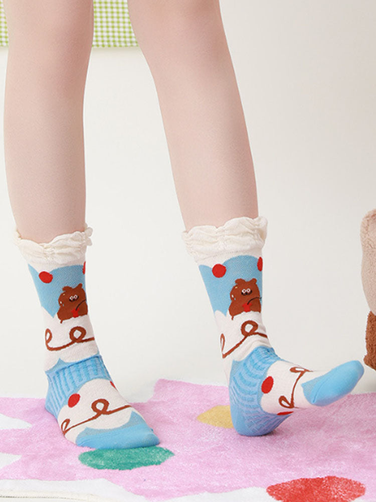 Cute Bear Pudding Pattern Cotton Socks