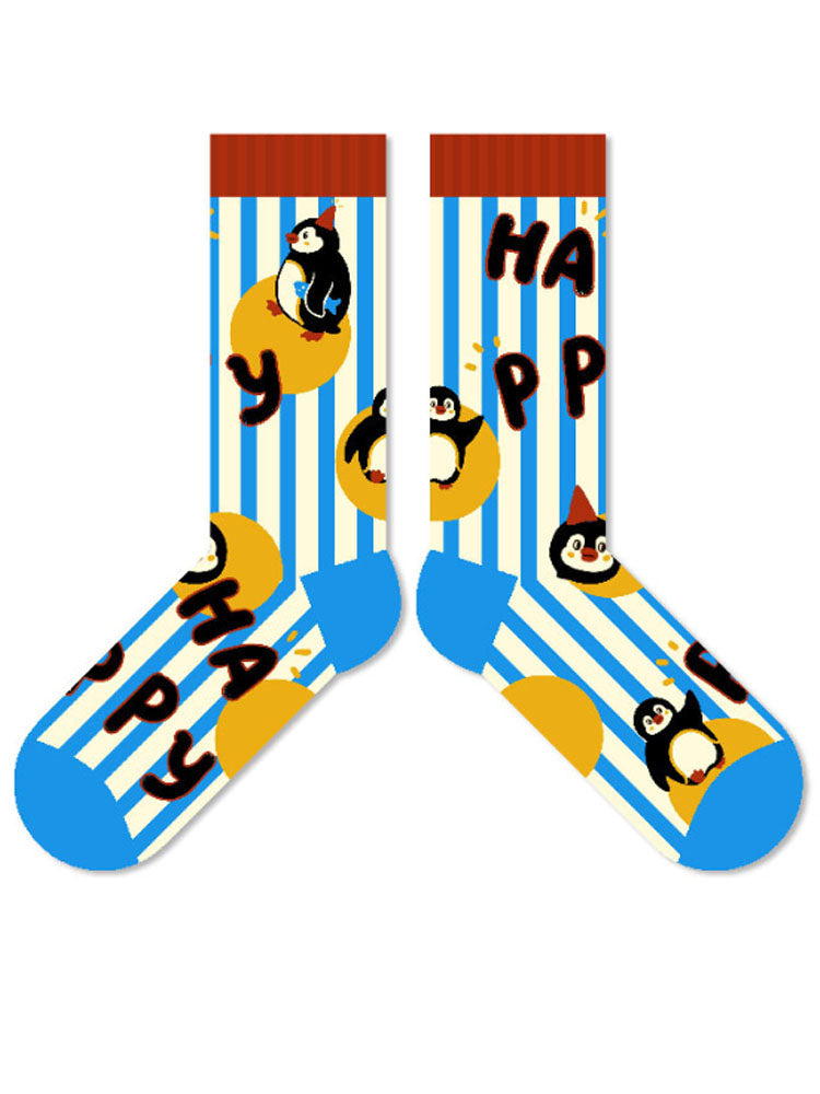 Cute Cartoon Penguin Polka Dot Socks