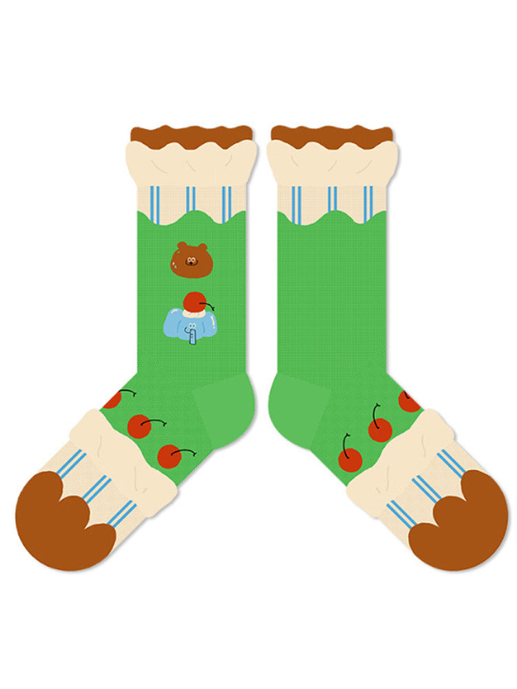 Cute Bear Pudding Pattern Cotton Socks