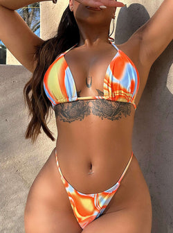 Abstract Print Halter Bikini 3-Piece Sets