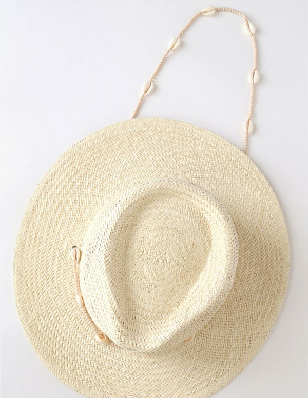 Seashells Natural Straw Fedora Hat