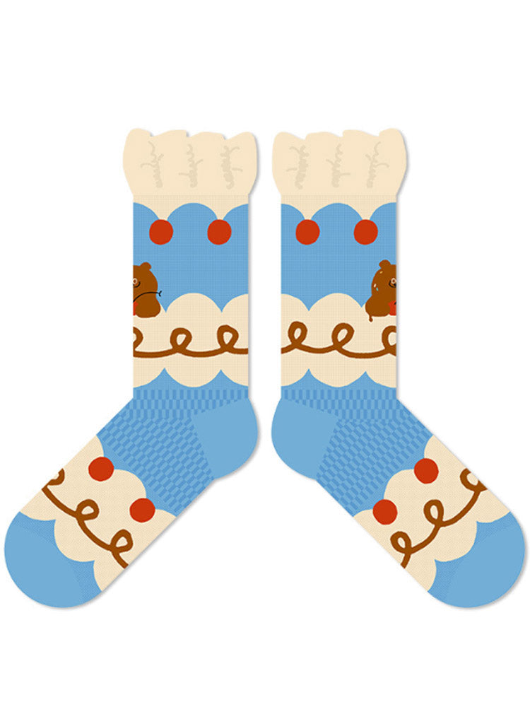 Cute Bear Pudding Pattern Cotton Socks