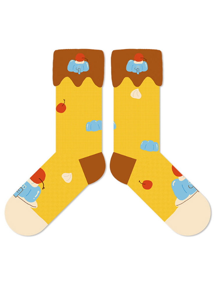 Cute Bear Pudding Pattern Cotton Socks