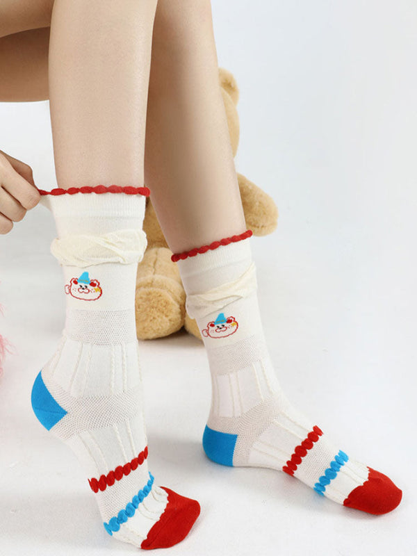 Cartoon Little Red Flower Striped Socks