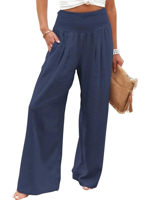 Leeyovee Coastal Cotton-Linen Wide-Leg Pants