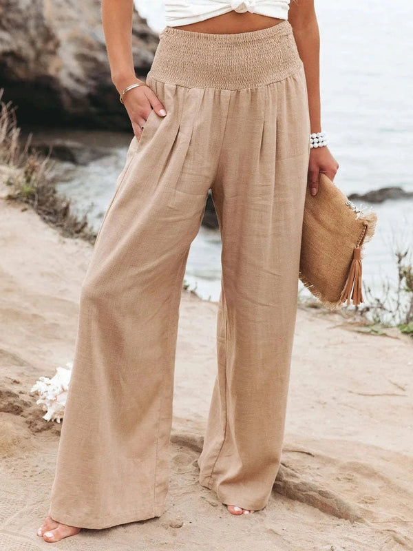 Leeyovee Coastal Cotton-Linen Wide-Leg Pants