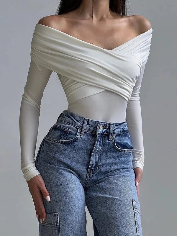 Cool Babes Off-Shoulder Ruched Bodysuit