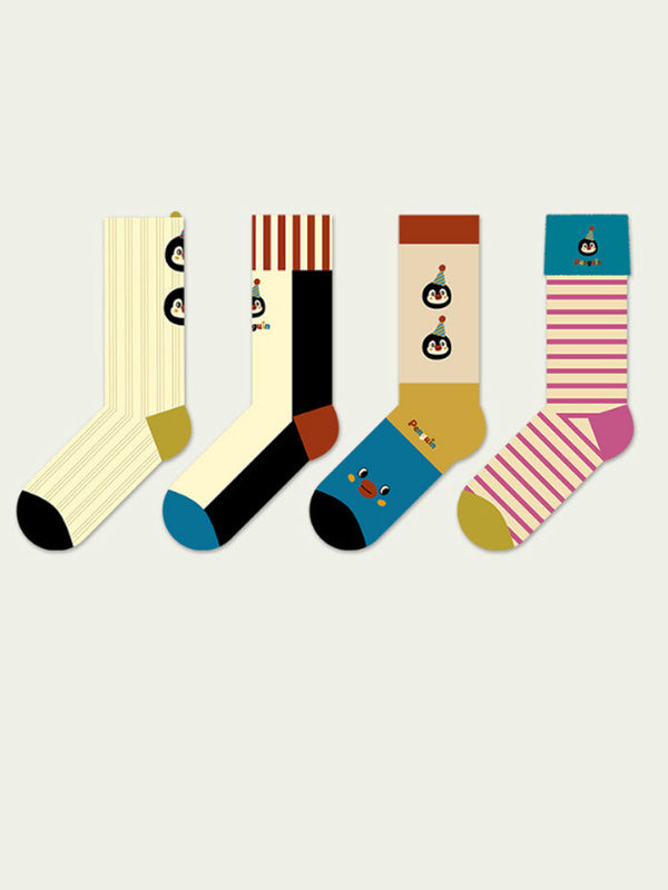 Cartoon Penguin Striped Socks